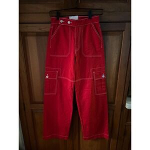 Revice Denim Womens Red High Waisted Cargo Straight Leg Jeans Size 24